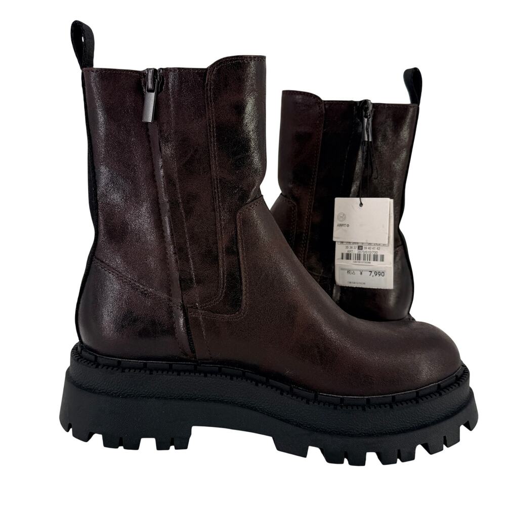Zara Distressed Effect Platform Ankle Boots Womens Sz 7.5 Dark Brown